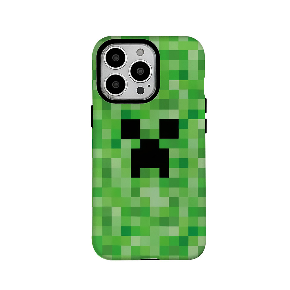 Green Plaid Little Monster Film 2-in-1 Compatible with Apple 16 Pro Phone 15/13 Soft XR Hard Case