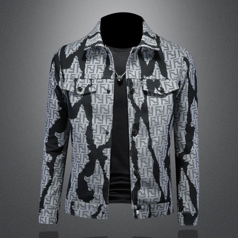 2026 Spring New Turn-Down Collar Coat Jacquard Jacket European Station Hot-Selling Big Brand Men's Fashion Trend