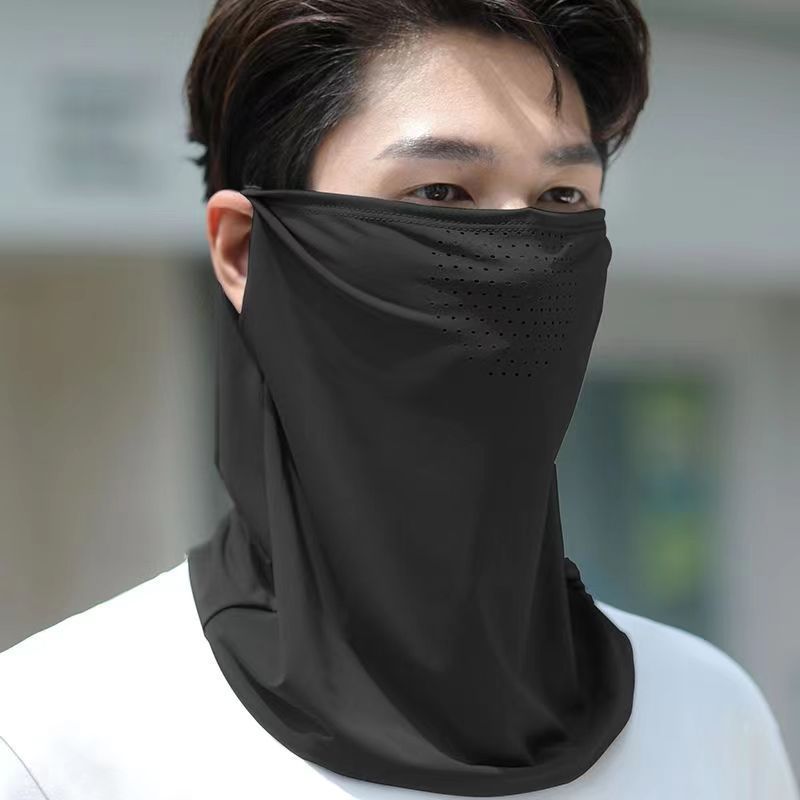 Summer UV Protection Mask Ice Silk Breathable Sun Protection Mask Bib Unisex Solid Color Versatile One Size Fits All Face Scarf