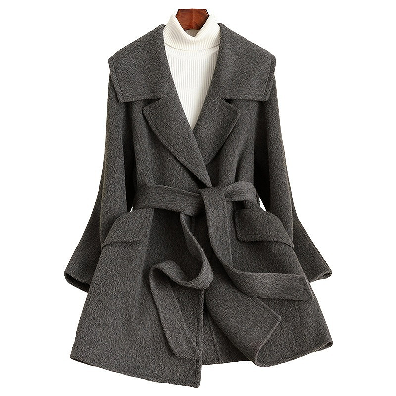 D3887 Nuovo Cappotto Sottile In Lana Con Revers Stringato Autunno E Inverno