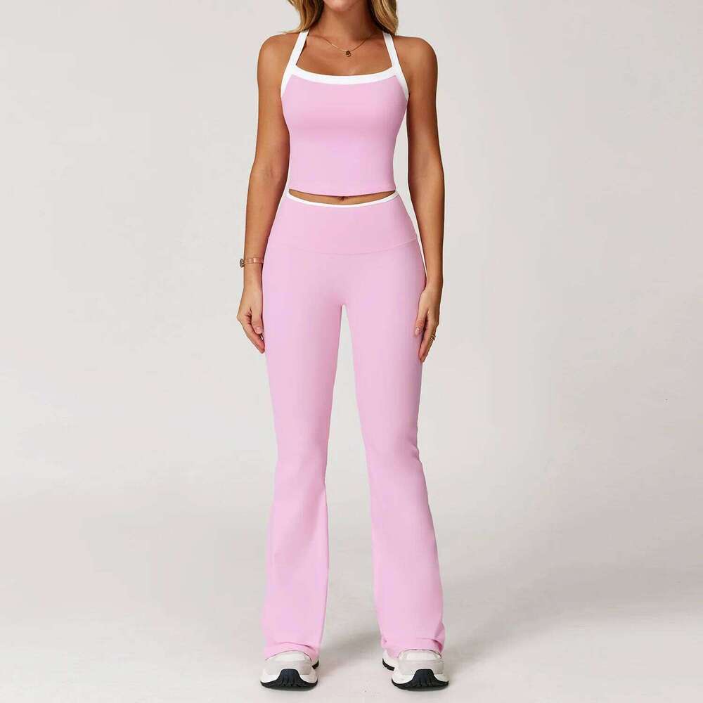 Women's Clothes 2 Pieces Workout Tracksuit Yoga Set Sportswear Gym Clothing High Waist Bell-bottoms Sexy Fitness Bta Sports Suit 26Y0509