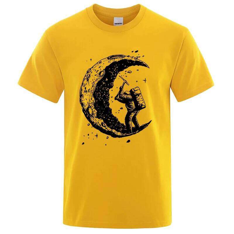Men's High Quality 100% Cotton Moon Print Casual Summer Cool Short Sleeve Men Tshirt Loose t-shirt Shirts Male Tee Tops 26Y0509
