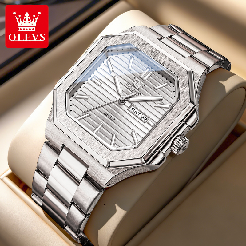 OLEVS Inspired Dual Calendar Designer Watch Waterproof Anti Fog Stainless Steel Sports Casual Men Wristwatch Lightweight Durable Daily Wear Trendy Fas
