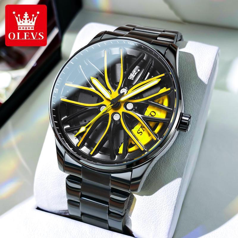 OLEVS Skeleton Wheel Design Designer Watch Waterproof Stainless Steel Luminous Men Wristwatch Minimalist Sports Fashion Casual Lightweight Shockproof 