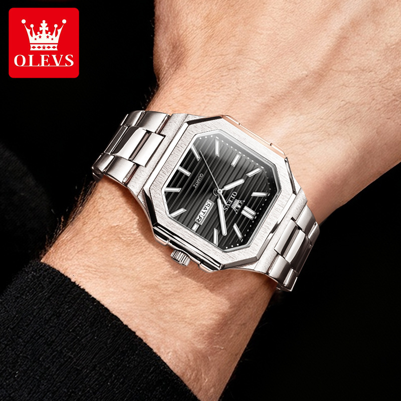 OLEVS Inspired Dual Calendar Designer Watch Waterproof Anti Fog Stainless Steel Sports Casual Men Wristwatch Lightweight Durable Daily Wear Trendy Fas