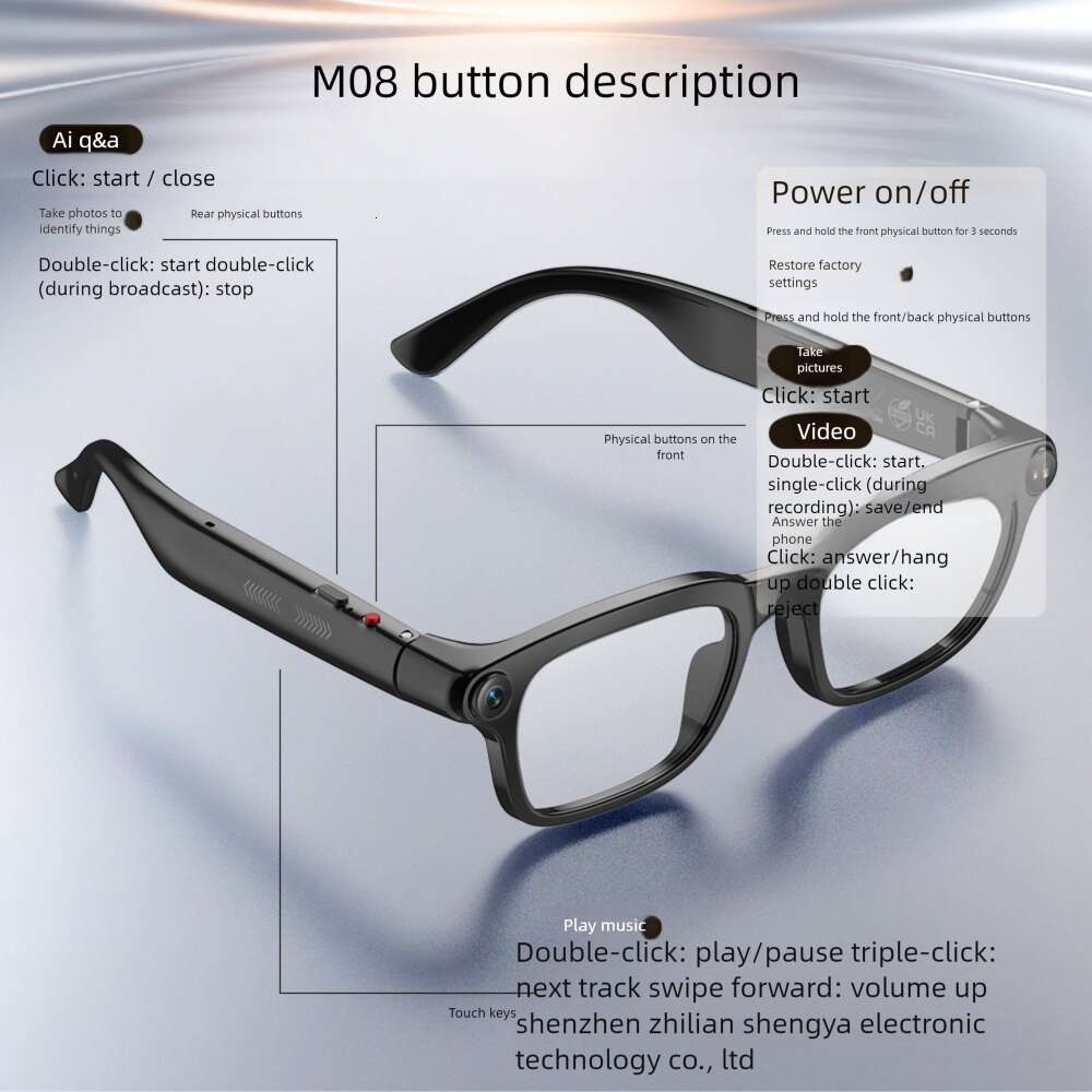 Brand New Smart Glasses With AI Assistant Recognition Translation Photo And Video Recording Suitable For Various Head Sizes CKS