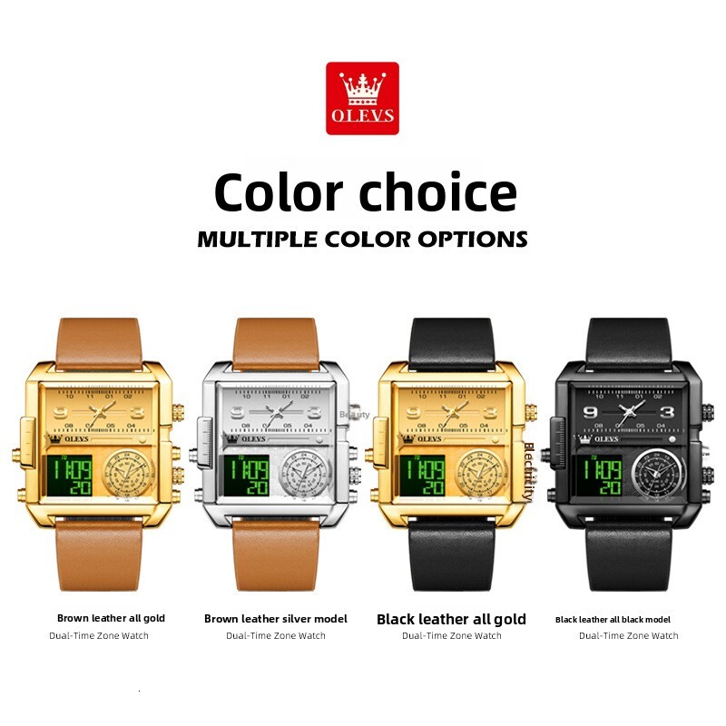 OLEVS Brand Classic Fashion Designer Watch Sports Multifunctional Square Oversized Quartz Electronic Watch Men's Watch Men's Watch Men'