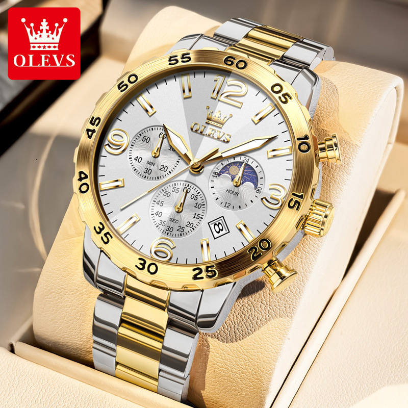 OLEVS Men's Luxury Brand Designer Watch Solid Steel Strap Watch With Calendar Timing Multifunctional Diamond Glass Waterproof Business Quartz Men
