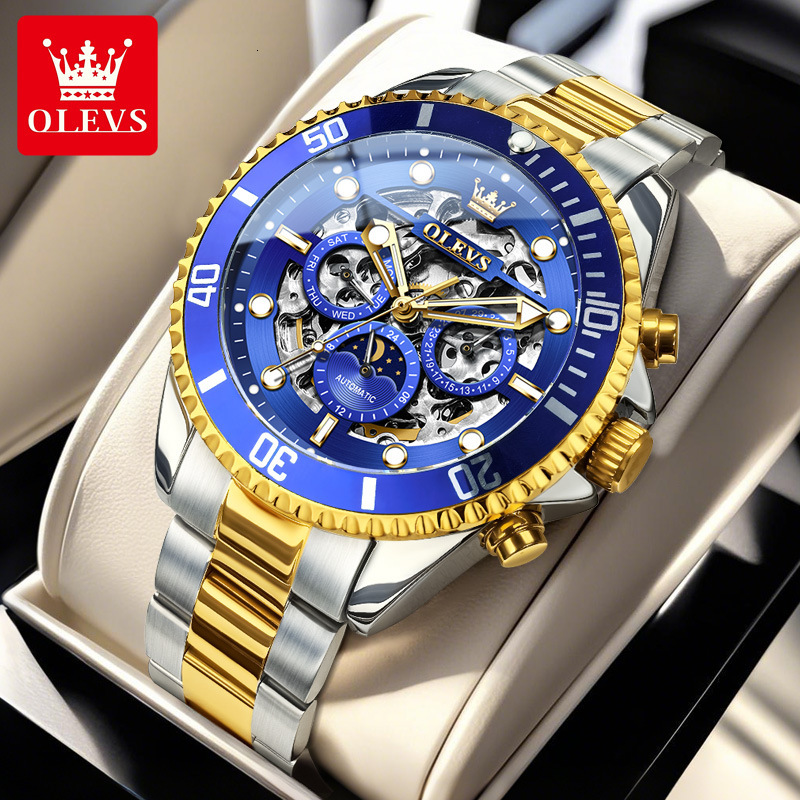 OLEVS Tourbillon Dial Stainless Steel Strap Waterproof Luminous Designer Men Mechanical Watch Skeleton ultifunctional Business Casual Automatic Wristw