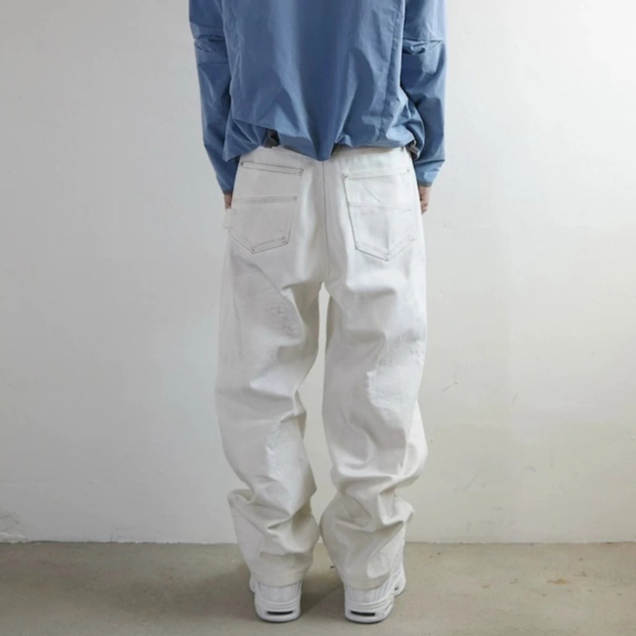 Hip Hop White Dirty Dye Cleanfit Baggy Cargo Pants for Men Straight Vintage Loose Overalls Ropa Homber Unisex Trousers