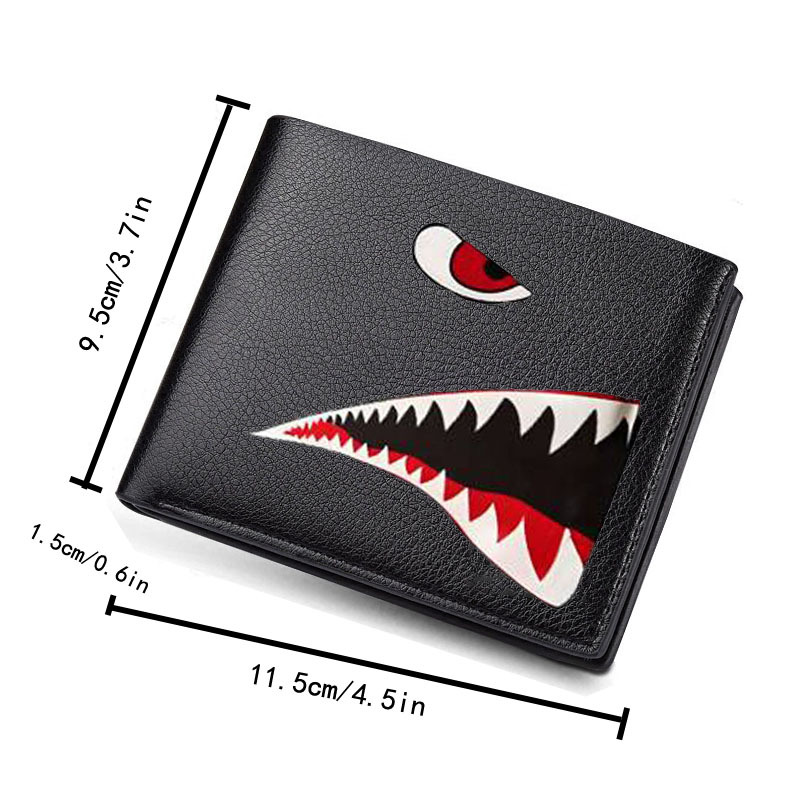Free Shipping Unique Shark Design Bifold Wallet for Boys Fashion PU Leather Money Organizer Card Holders