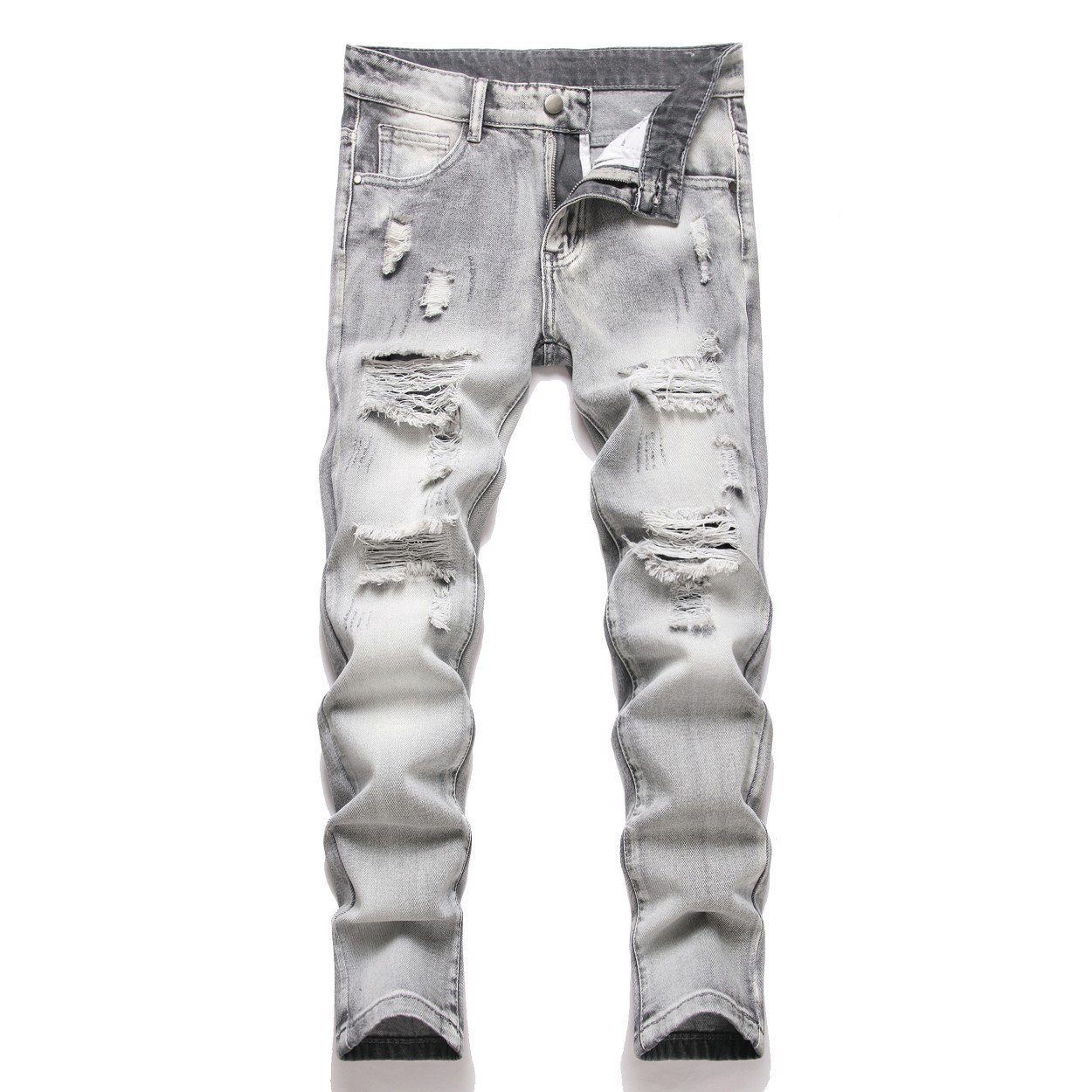 Boys gray ripped straight-leg non-stretch denim pants 260427