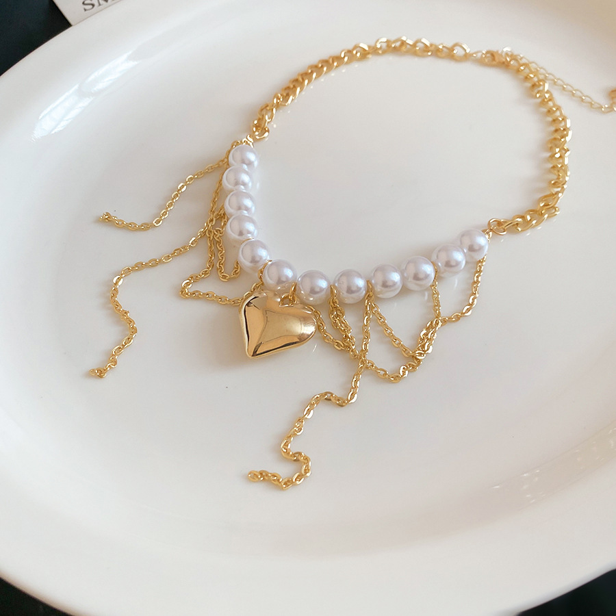 European American cross-border heart-shaped bead pearl necklace, ins sweet cool style, personalized collarbone chain, exaggerated and high-end women