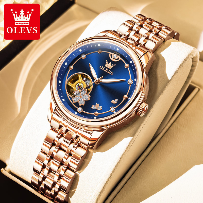 OLEVS Ladies' Classic Brand Watch New Retro Designer Hollow Ruby Mechanical Watch Waterproof Suitable For Parties And Weddings Ladies' Watch