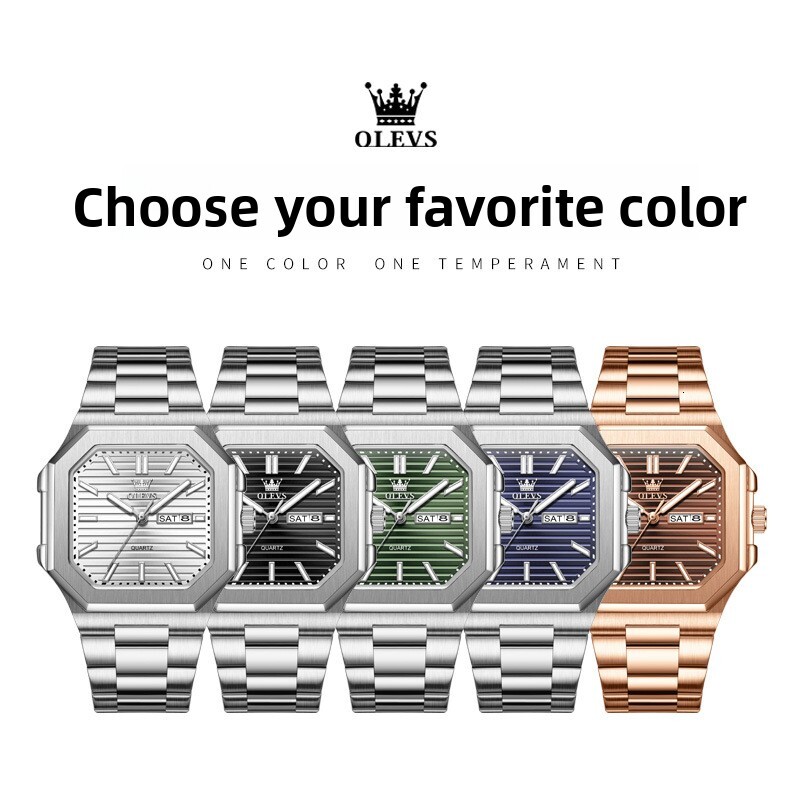 OLEVS Inspired Dual Calendar Designer Watch Waterproof Anti Fog Stainless Steel Sports Casual Men Wristwatch Lightweight Durable Daily Wear Trendy Fas