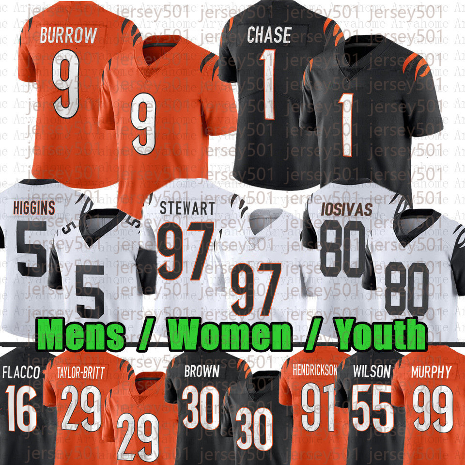 Joe Flacco JaMarr Chase Joe Burrow Football Jersey Tee Higgins Gesicki Trey Hendrickson Logan Wilson Andrei Iosivas Shemar Stewart Demetrius Knight Se