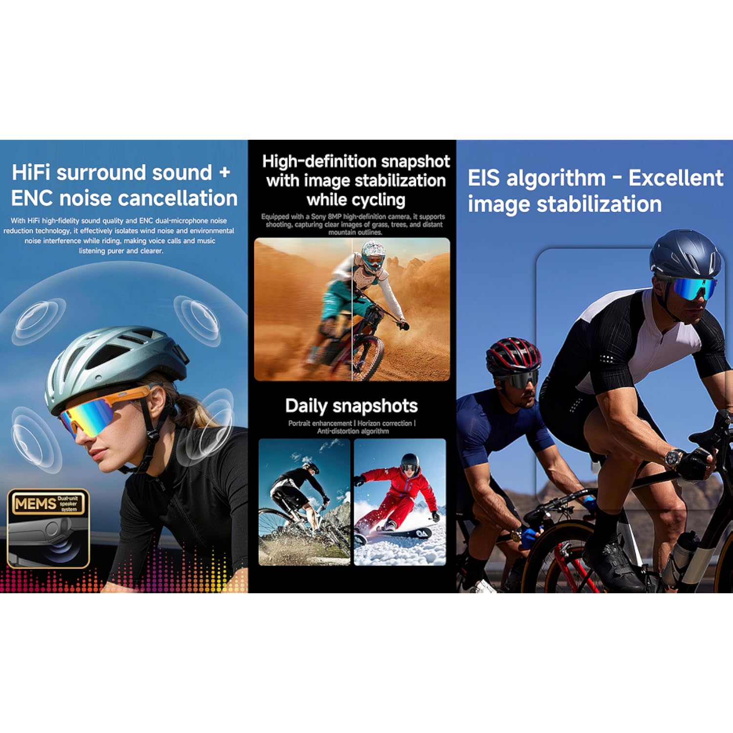 AI Smart Sports Glasses with ChatGPT, 4K Video Camera Sunglasses with Smart Translation, EIS ,Dual Mic Noise Reduction