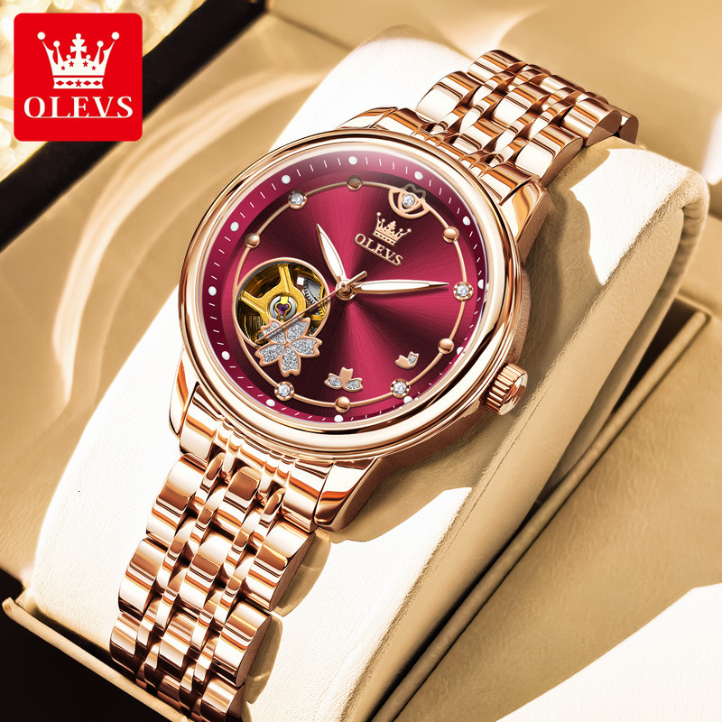 OLEVS Ladies' Classic Brand Watch New Retro Designer Hollow Ruby Mechanical Watch Waterproof Suitable For Parties And Weddings Ladies' Watch