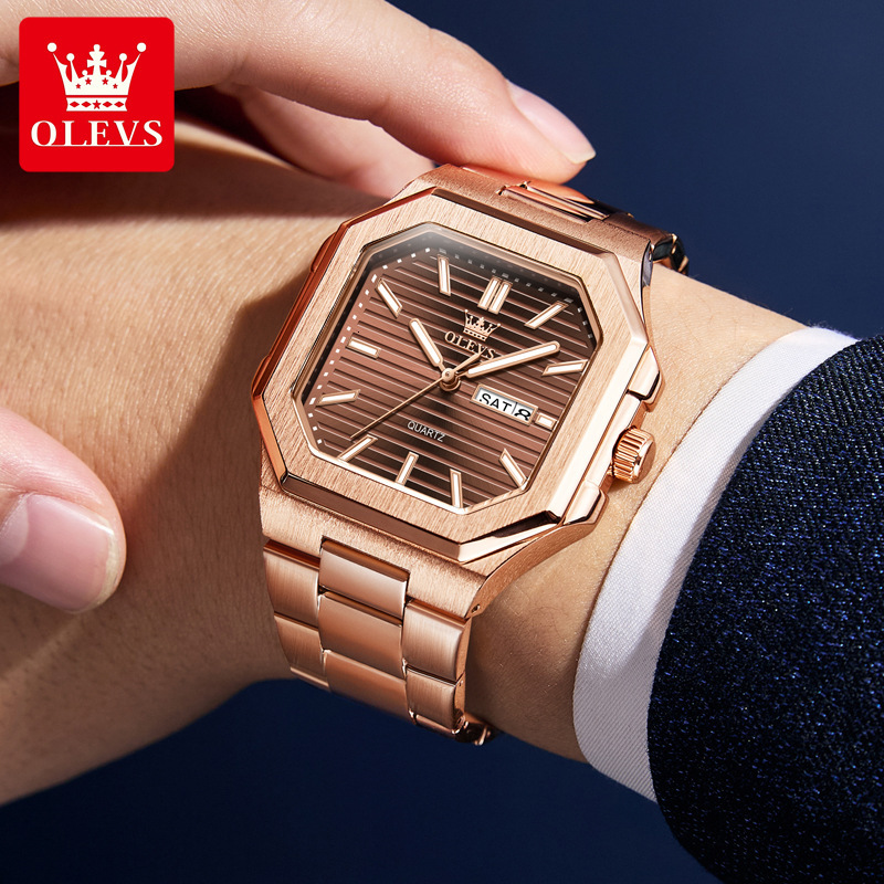 OLEVS Inspired Dual Calendar Designer Watch Waterproof Anti Fog Stainless Steel Sports Casual Men Wristwatch Lightweight Durable Daily Wear Trendy Fas
