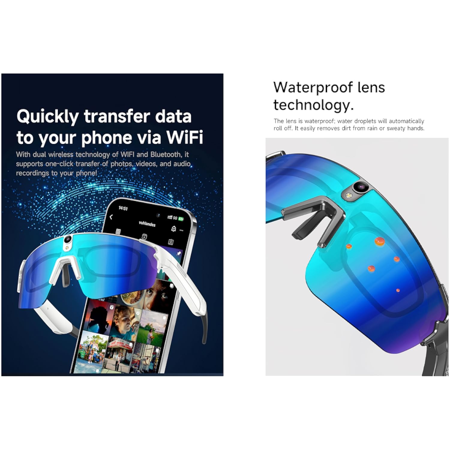 AI Glasses with HD 8MP Camera,Smart Glasses with 290 mAh,4K Video Camera Sunglasses with Smart Translation