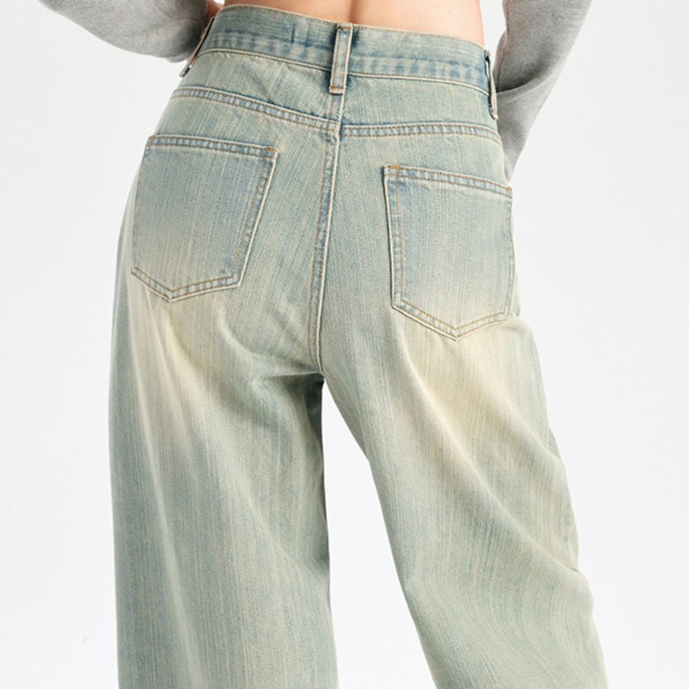 Light Colored High Street Wide Leg Designer Jeans For Women, 2026 New High Waisted Loose Fit Slimming Retro Drape Straight Leg Fashionable Floor Pants
