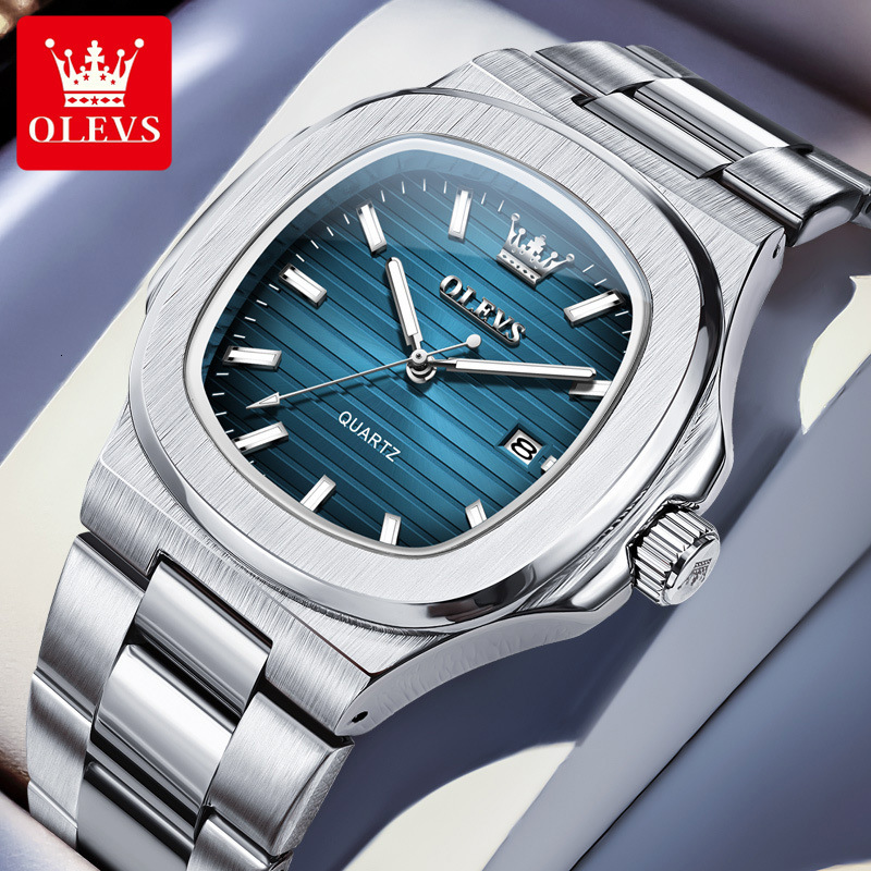 OLEVS Nautilus Style Stainless Steel Designer Watch Multicolor Dial Waterproof Luminous Casual Men Wristwatch Minimalist Business Fashion Daily Office