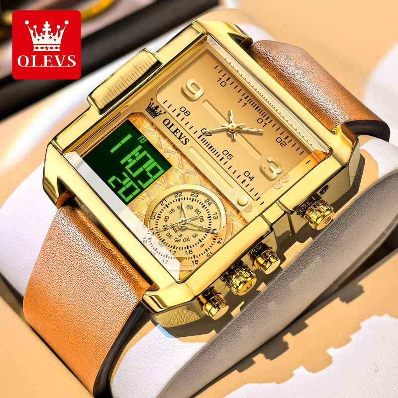OLEVS Brand Classic Fashion Designer Watch Sports Multifunctional Square Oversized Quartz Electronic Watch Men's Watch Men's Watch Men'