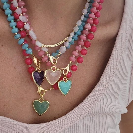 Fashionable dopamine colorful heart beaded necklace versatile accessory for sweet girls 250806