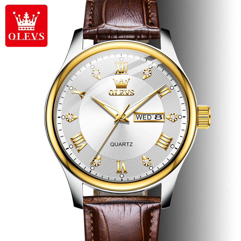 OLEVS Brand Designer Watch New Business Office Formal Double Calendar Roman Scale Pointer Waterproof Quartz Watch Men's Watch Men's Watch