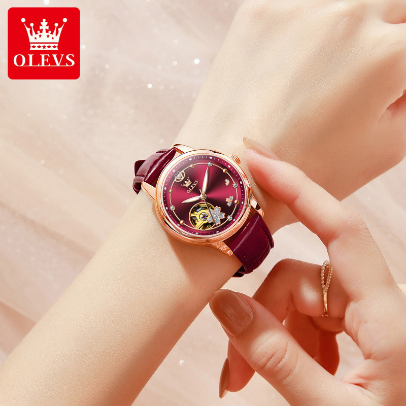 OLEVS Ladies' Classic Brand Watch New Retro Designer Hollow Ruby Mechanical Watch Waterproof Suitable For Parties And Weddings Ladies' Watch