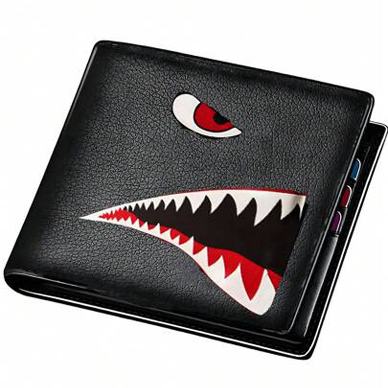 Free Shipping Unique Shark Design Bifold Wallet for Boys Fashion PU Leather Money Organizer Card Holders