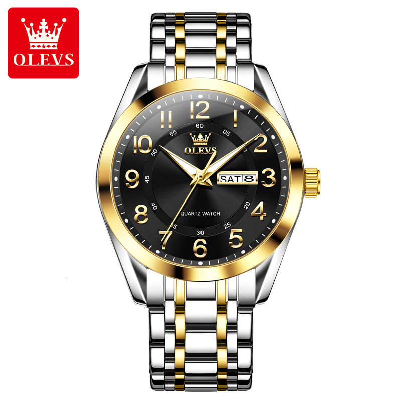OLEVS Designer Mens Watch Round Dial Day Date Stainless Steel Quartz Wristwatch Waterproof Luminous Business Multi Color For Men