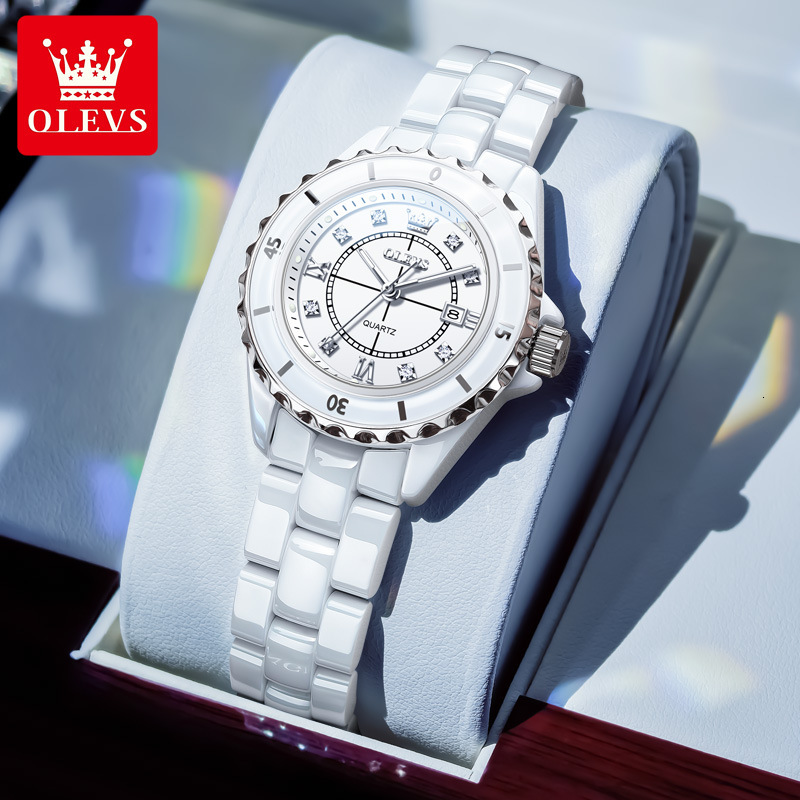 OLEVS Brand Designer Watch New Roman Bezel Ceramic Strap Fashionable Casual Waterproof Luminous Quartz Watch Women's Watch Women's Watch