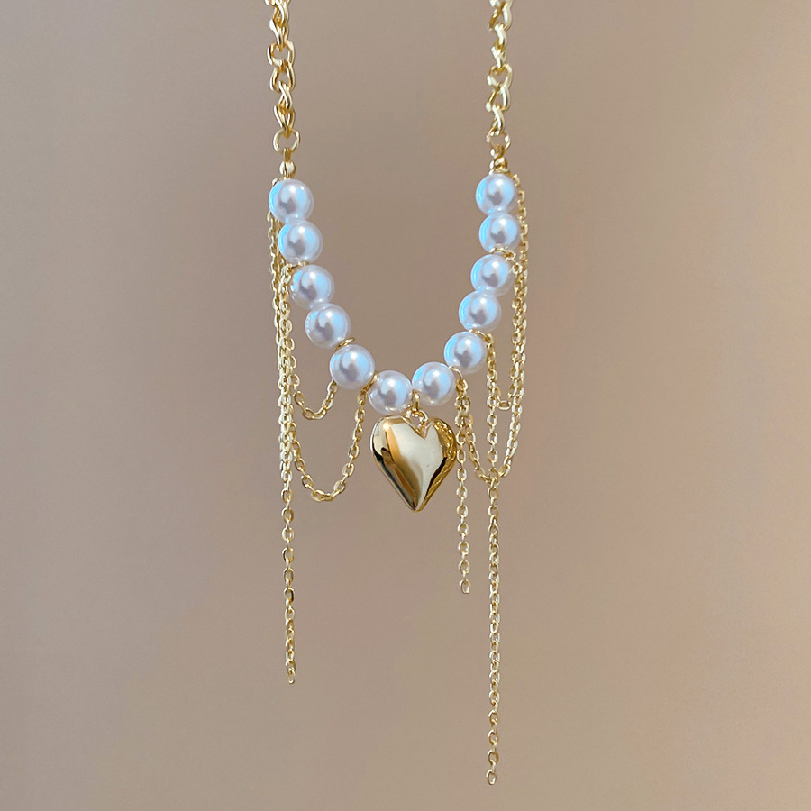 European American cross-border heart-shaped bead pearl necklace, ins sweet cool style, personalized collarbone chain, exaggerated and high-end women