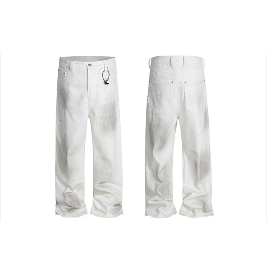 Hip Hop White Dirty Dye Cleanfit Baggy Cargo Pants for Men Straight Vintage Loose Overalls Ropa Homber Unisex Trousers