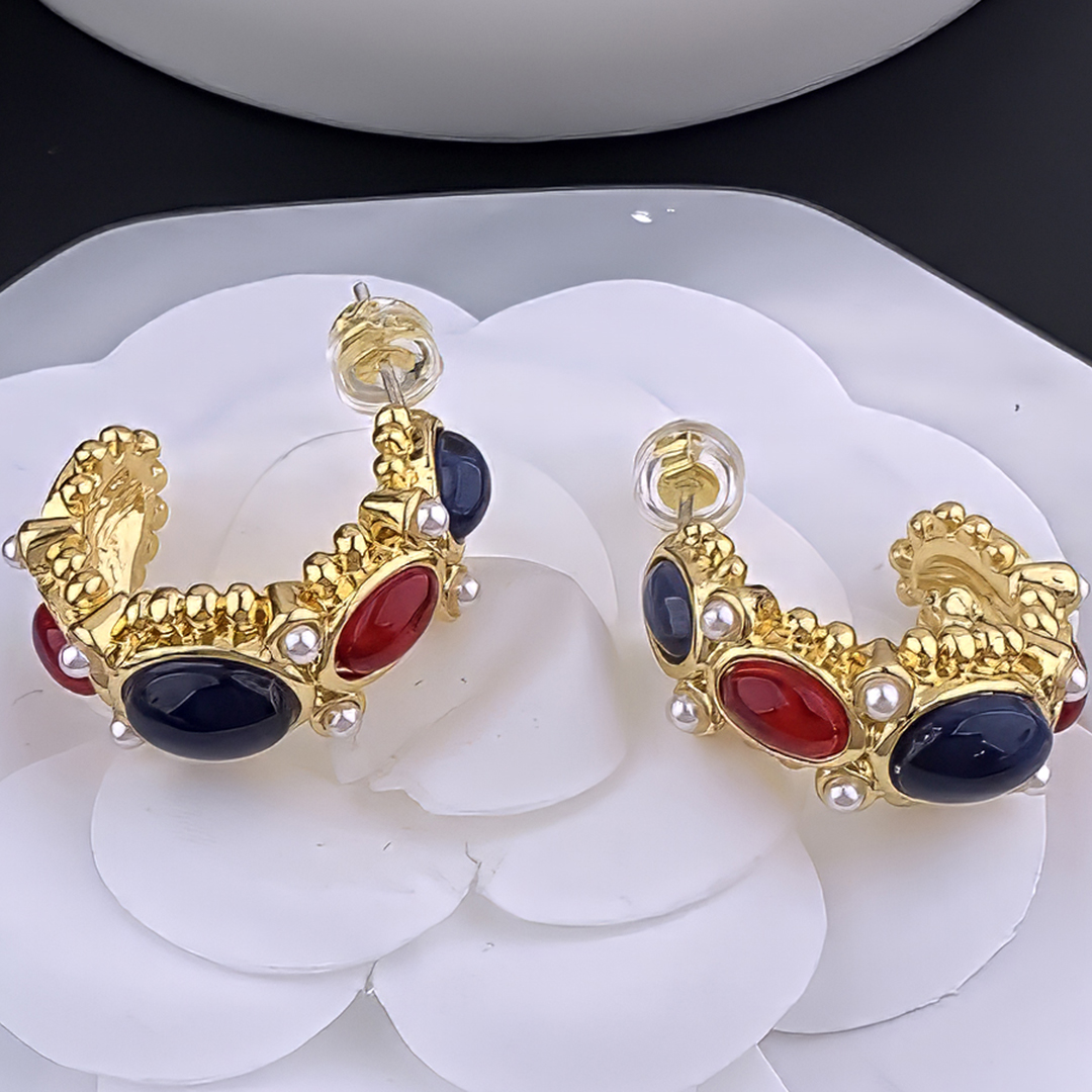 Designer Earrings Women 18K Gold Plated Earring Retro C Shape Glass Pearl Hoop Earrings Luxury Jewlery Designer for Women Timeless Free Shipping Buy O