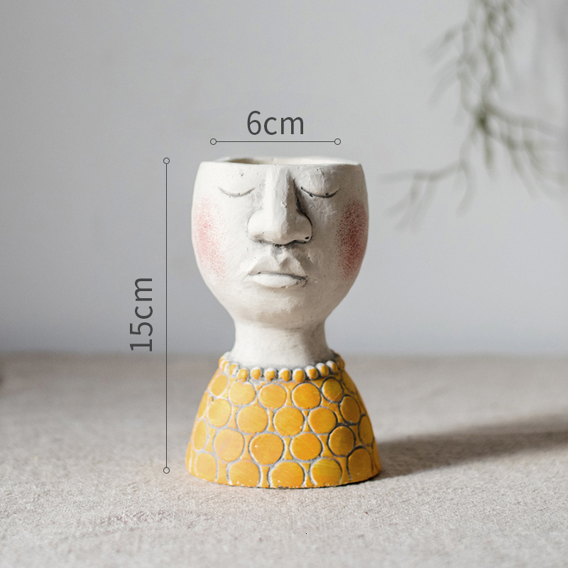 Art Portrait Flower Pot Vase Sculpture Resin Human Face Family Planters Flower Pot Garden Storage Flower Arrangement Home Decors Y200723