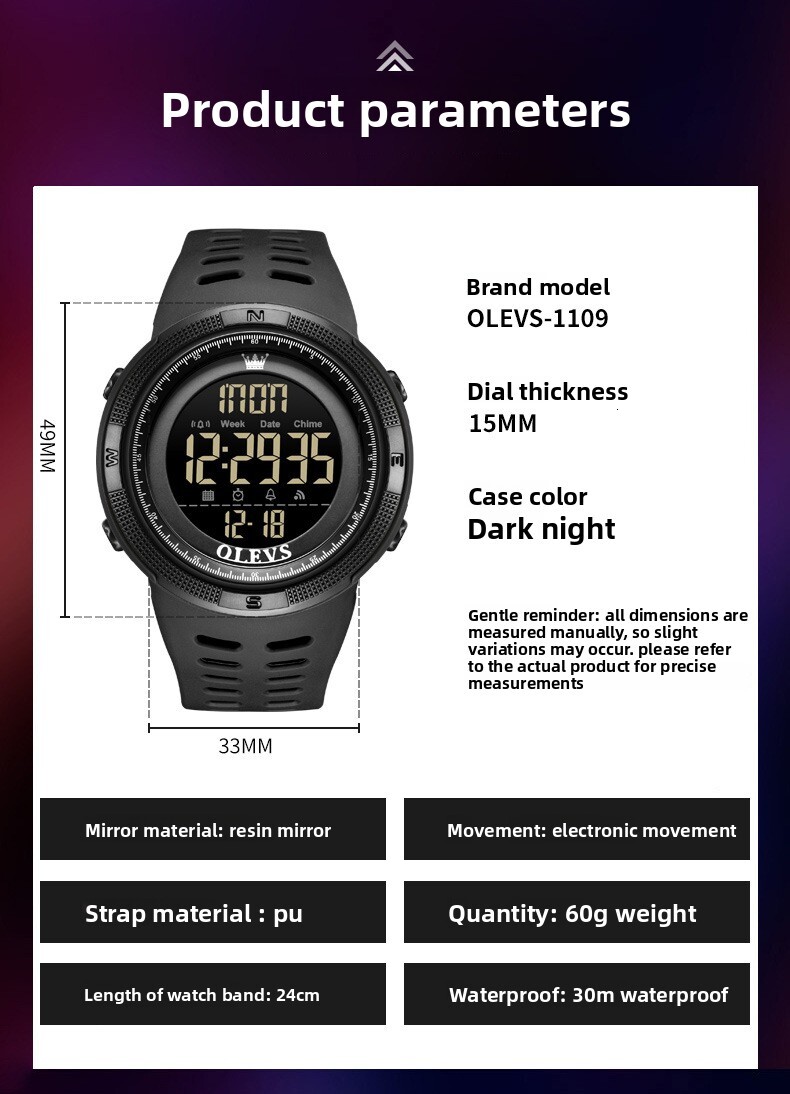 OLEVS Classic Fashion Designer Watch Multifunctional Intelligent Sports Electronic Watch Waterproof Men's Luxury Low-key Watch Men's Watch
