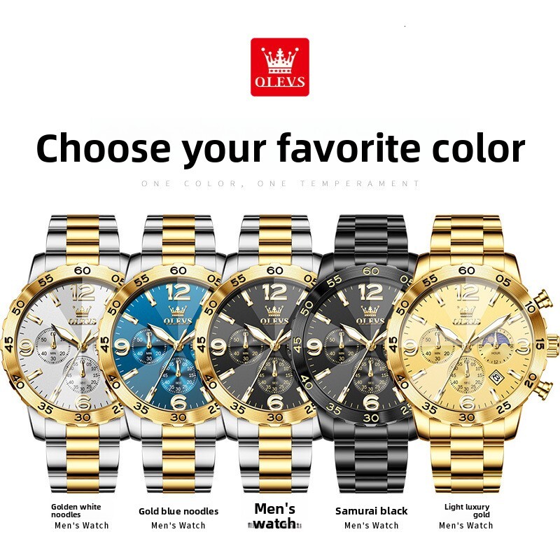 OLEVS Men's Luxury Brand Designer Watch Solid Steel Strap Watch With Calendar Timing Multifunctional Diamond Glass Waterproof Business Quartz Men