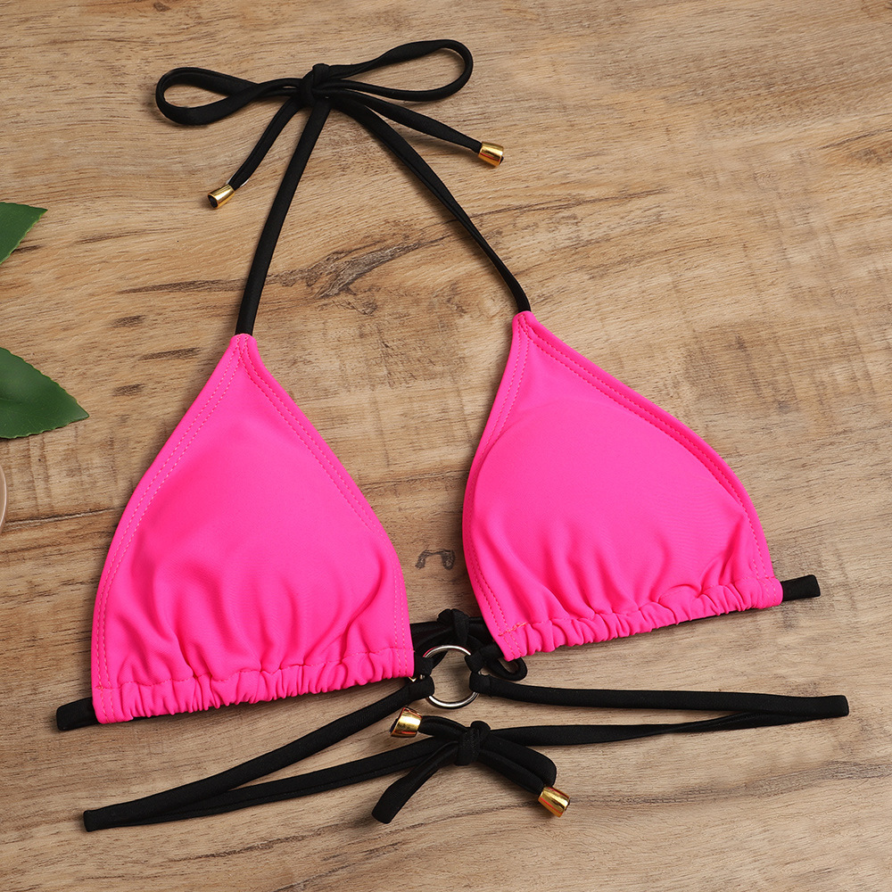 Leopard Print and Neon Color Block Bikini Set Halter Triangle Top Cutout High Waisted Swimsuit for Women Strappy Bathing Suit for Beach Pool Party Vac