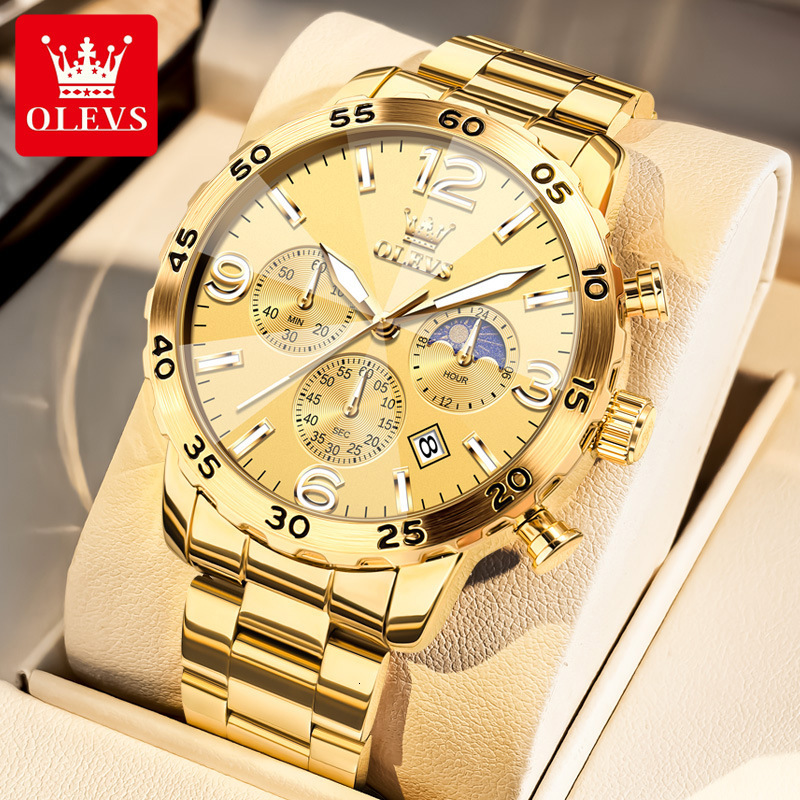 OLEVS Men's Luxury Brand Designer Watch Solid Steel Strap Watch With Calendar Timing Multifunctional Diamond Glass Waterproof Business Quartz Men