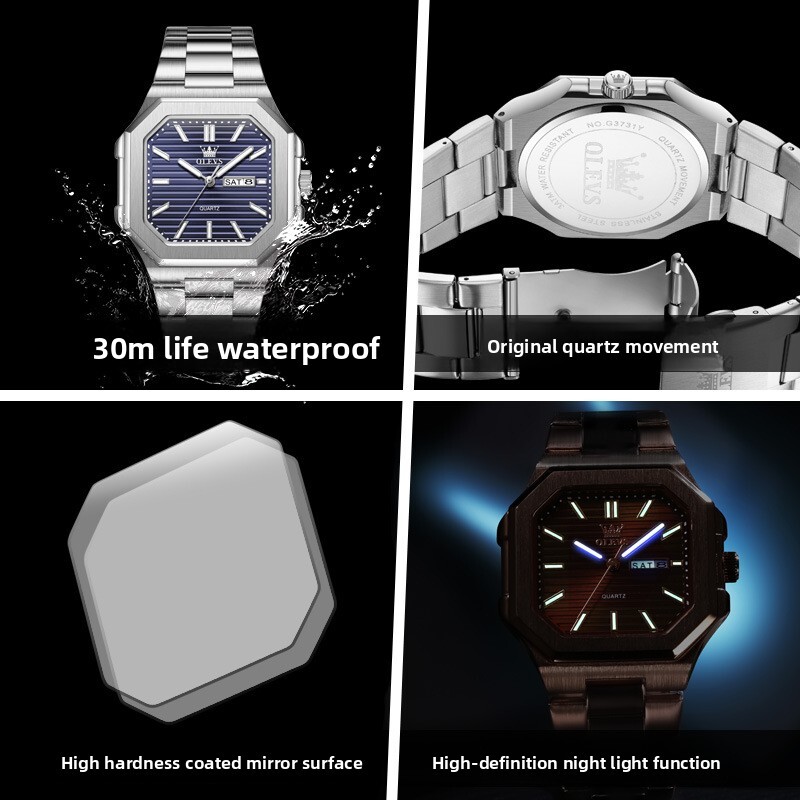 OLEVS Inspired Dual Calendar Designer Watch Waterproof Anti Fog Stainless Steel Sports Casual Men Wristwatch Lightweight Durable Daily Wear Trendy Fas