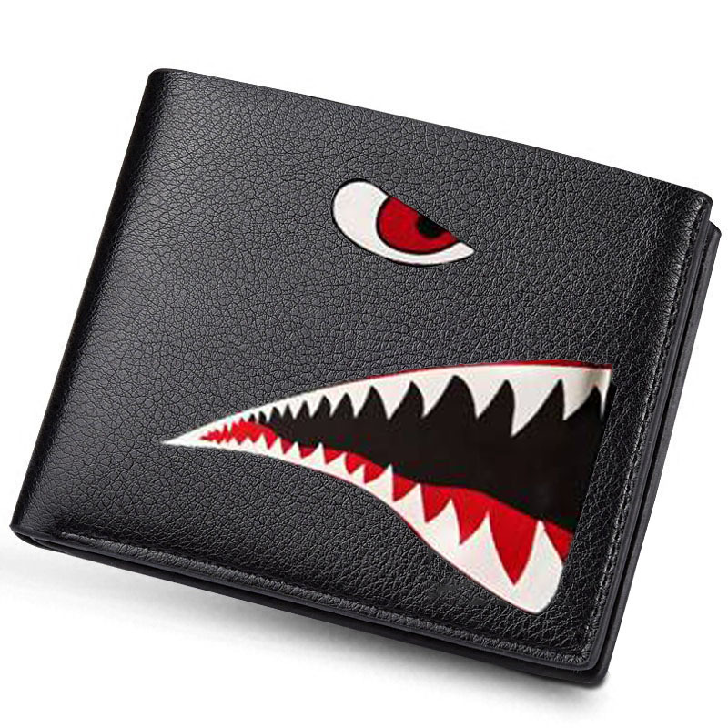 Free Shipping Unique Shark Design Bifold Wallet for Boys Fashion PU Leather Money Organizer Card Holders