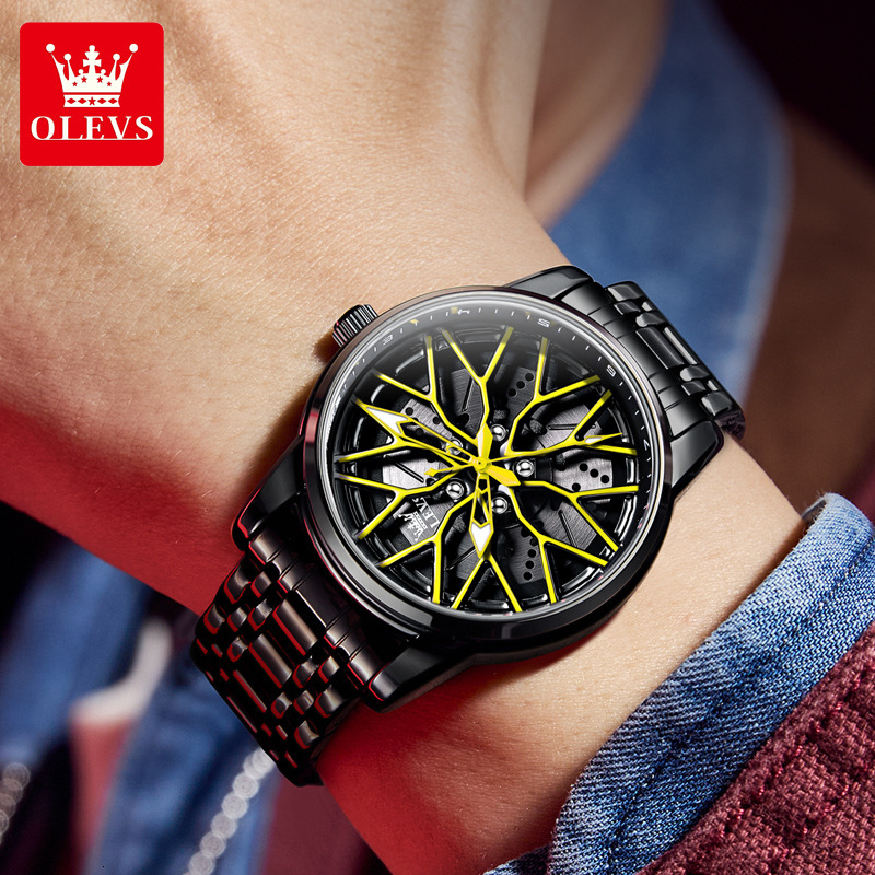 OLEVS Skeleton Wheel Design Designer Watch Waterproof Stainless Steel Luminous Men Wristwatch Minimalist Sports Fashion Casual Lightweight Shockproof 
