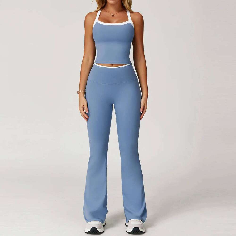 Women's Clothes 2 Pieces Workout Tracksuit Yoga Set Sportswear Gym Clothing High Waist Bell-bottoms Sexy Fitness Bta Sports Suit 26Y0509