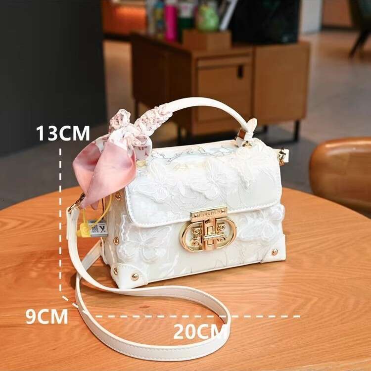 Authentic Women S Genuine Leather Handbag New Fashion Versatile Butterfly Scarf Single Shoulder Crossbody Small Square Bag SENYY