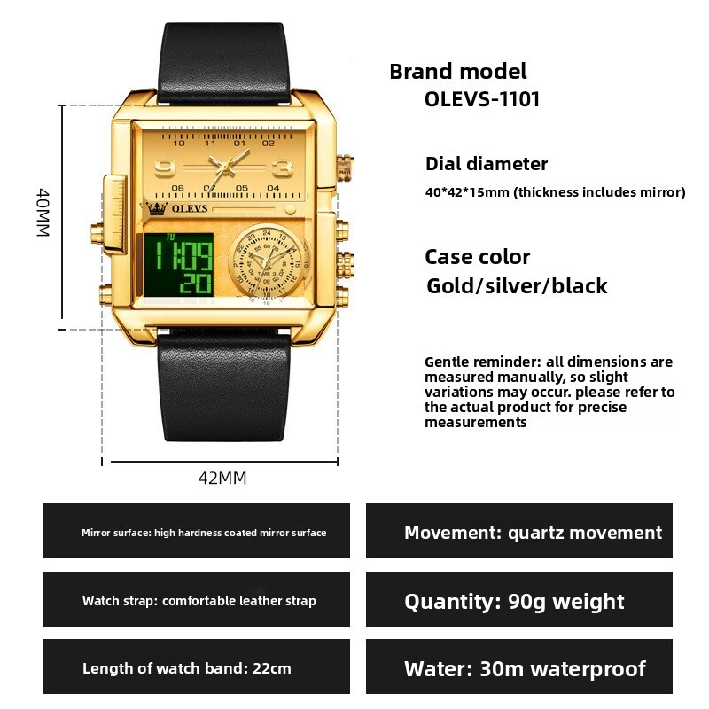 OLEVS Brand Classic Fashion Designer Watch Sports Multifunctional Square Oversized Quartz Electronic Watch Men's Watch Men's Watch Men'