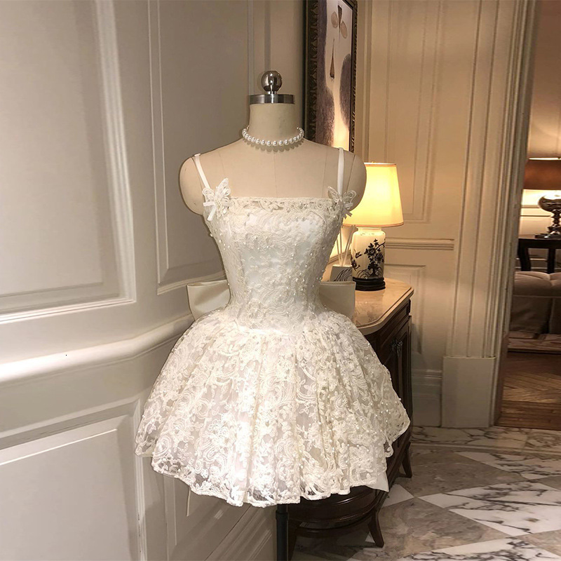 Lace Tulle Cami Dress with Big Bow Detail A Line Slim Fit Princess Mini Dress Women Summer French Style Party Wedding Guest Prom Ball Gown Elegant Bri