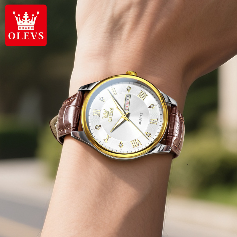 OLEVS Brand Designer Watch New Business Office Formal Double Calendar Roman Scale Pointer Waterproof Quartz Watch Men's Watch Men's Watch