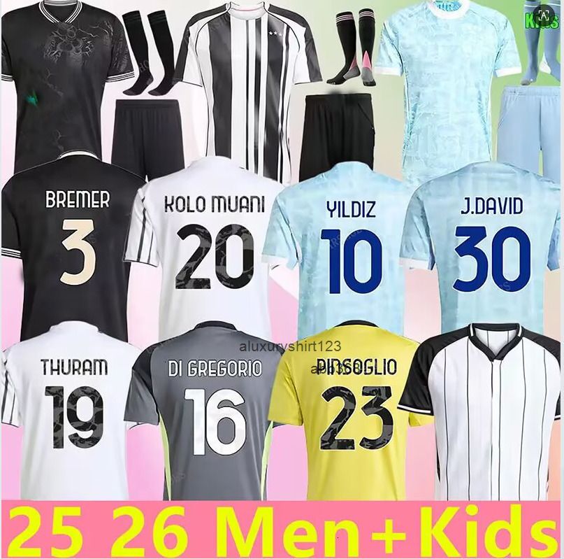 Juve 25 26 Soccer Jerseys Fans Player Home Away Yildiz Vlahovic FCONCEICAO DOUGLAS LUIZ Thuram NGONZALEZ Gatti Kalulu 2026 Football Shirt Men Kids kit